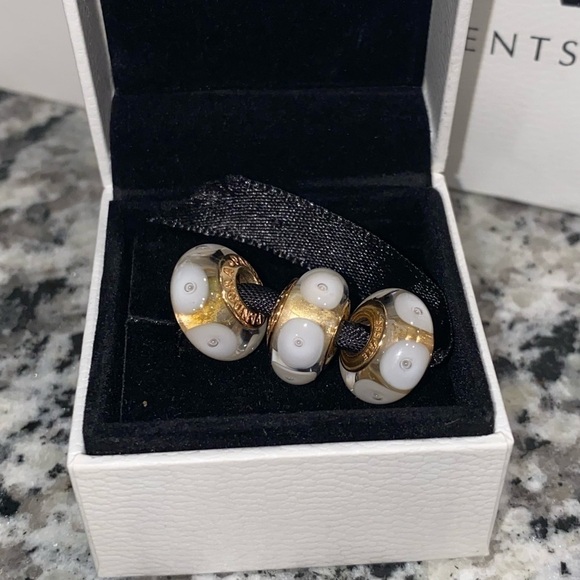 New 3 Pandora 14k Yellow Gold Murano Charms (White) - Picture 5 of 5